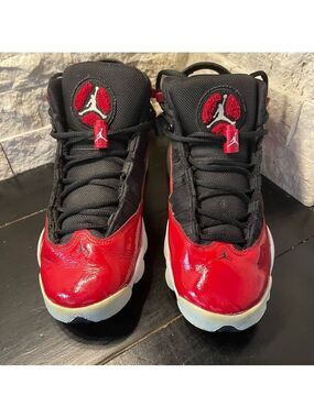 AIR JORDAN 6 RINGS BLACK/RED/WHITE MID-TOP YOUTH SIZE 6 SNEAKERS